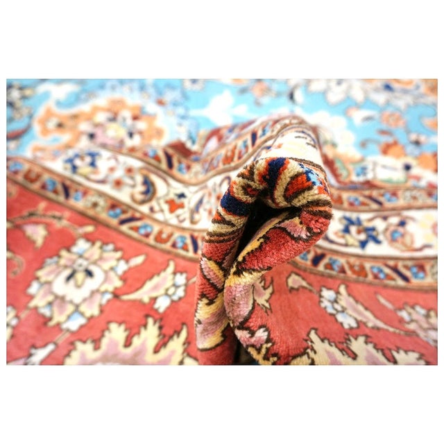 Antique Persian Tabriz Emad Wool 10x13 Light Blue & Red Handmade Area Rug #9902217 For Sale - Image 9 of 9