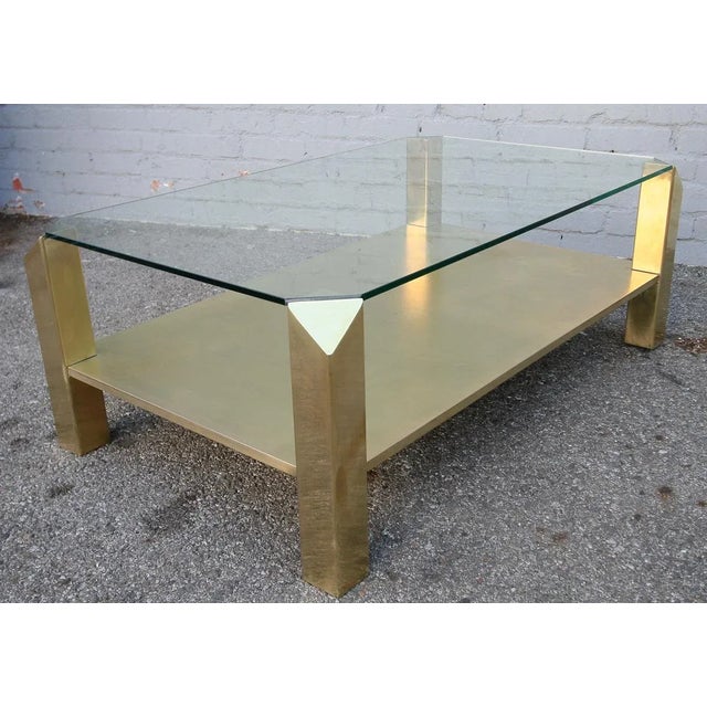 Not Yet Made - Made To Order Pair of Custom Rectangular Brass Coffee Tables With Glass Top For Sale - Image 5 of 5