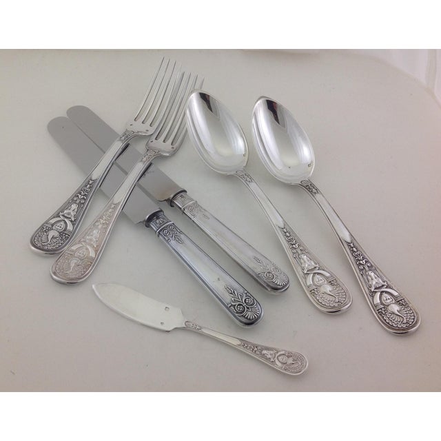 1990s Laetitia Pattern by Odiot France Finest Sterling Silver 7-Piece Flatware Set For Sale - Image 4 of 11