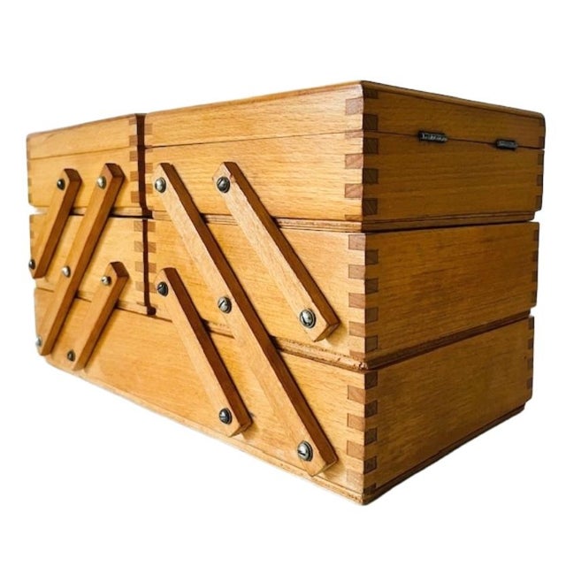 Mid-Century Modern Danish Folding Wooden Sewing Box, 1960s For Sale - Image 4 of 12
