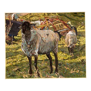 Original Impressionist Burnwood Painting of Farm Life by Ned Johnson (American, 20th C.)