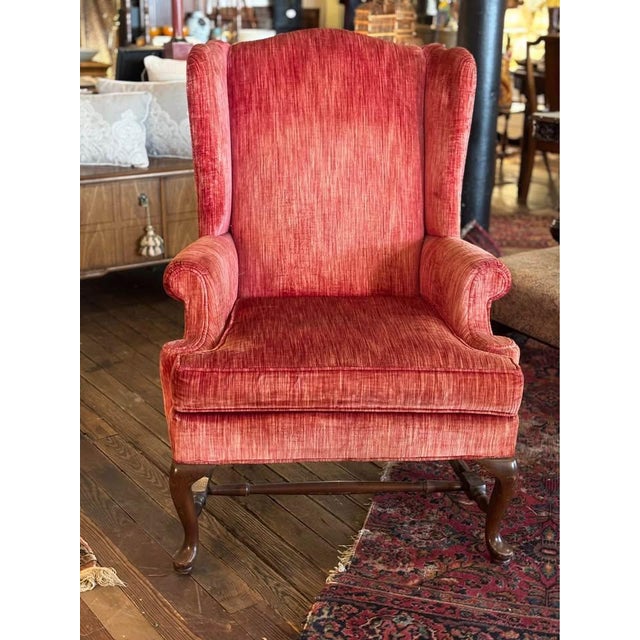 Vintage Pink Velvet Wingback Chair For Sale - Image 4 of 5