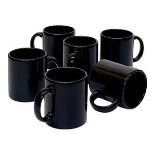 Timeless Classic High Gloss Black Ceramic Mugs by Waechtersbach Spain For Sale
