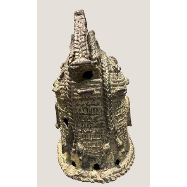 Vintage African Benin Edo Style Cast Brass Bronze Ceremonial Head Sculpture 7.5" For Sale In Dallas - Image 6 of 15