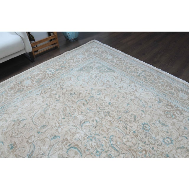 1970s Vintage Persian Handmade Wool Cotton Light Beige Area Rug For Sale In San Francisco - Image 6 of 11