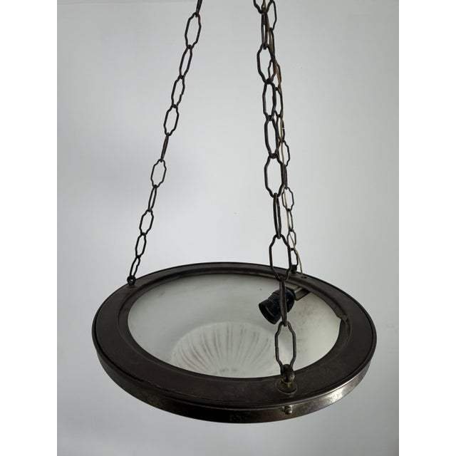 Gold Art Deco Pendant Lamp in Brass and Milk Glass, 1940s For Sale - Image 8 of 10