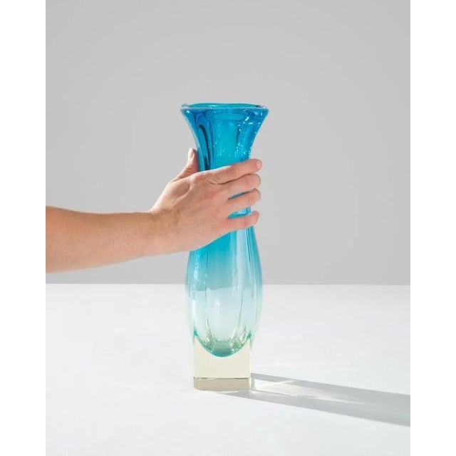Sky Blue Mid Century Belgian Glass Vase For Sale - Image 8 of 10