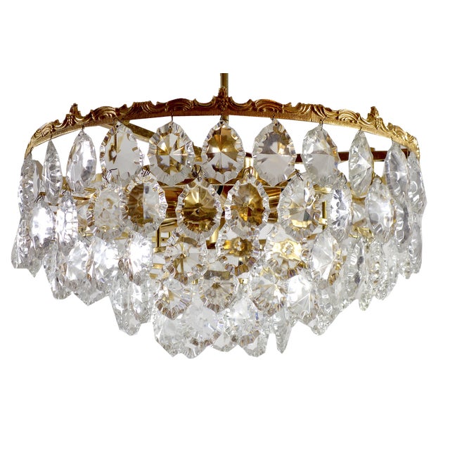 Brass and Lead Crystal Chandelier from Schröder and Co., 1960s For Sale