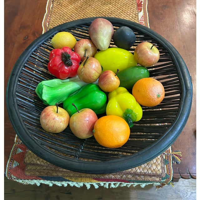 Large Black Rattan and Bamboo Shallow Basket For Sale - Image 4 of 4