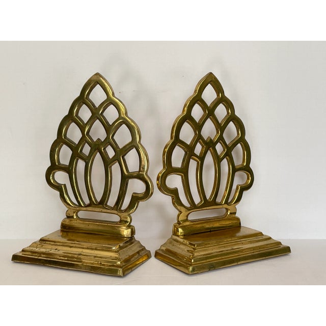 1960s 1960s Hollywood Regency Reticulated Solid Brass Pineapple/Artichoke Bookends- a Pair For Sale - Image 5 of 10
