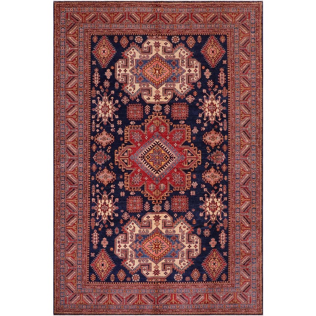 Boho Chic Tribal Super Kazak Blue/Red Wool Rug - 8'3'' X 9'9'' For Sale - Image 10 of 10