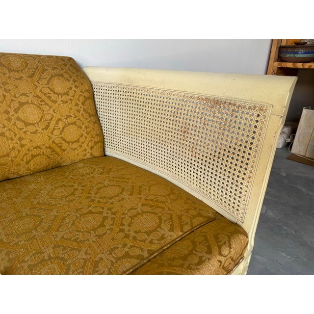 Vintage Hollywood Regency Wood & Cane Arm Loveseat Settee by Gillian Furniture For Sale In Miami - Image 6 of 12