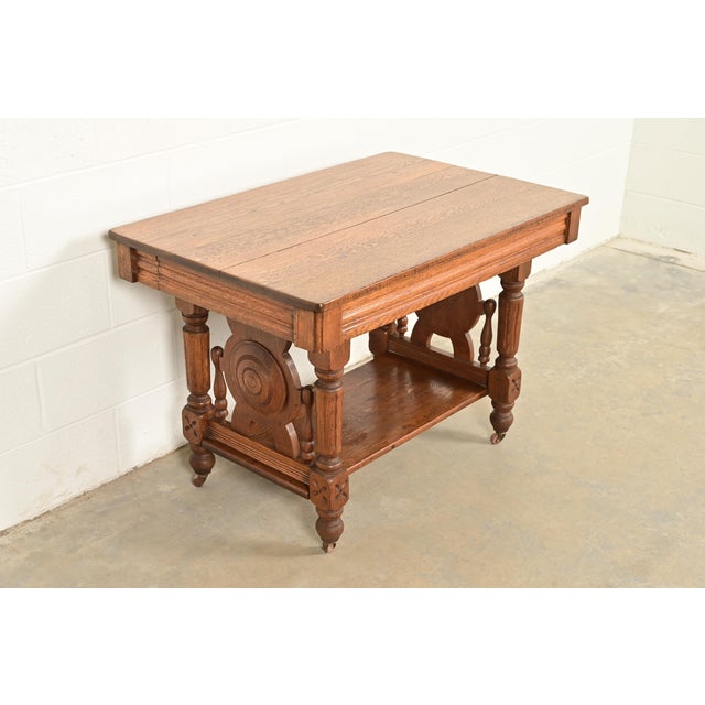 Herter Brothers Herter Brothers Style Antique Victorian Carved Oak Writing Desk or Library Table, Circa 1890s For Sale - Image 4 of 7