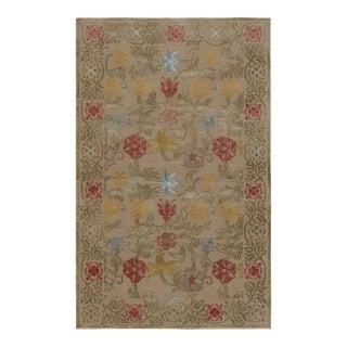 Rug & Kilim’s Spanish European Rug in Beige With Floral Patterns “Bilbao” For Sale