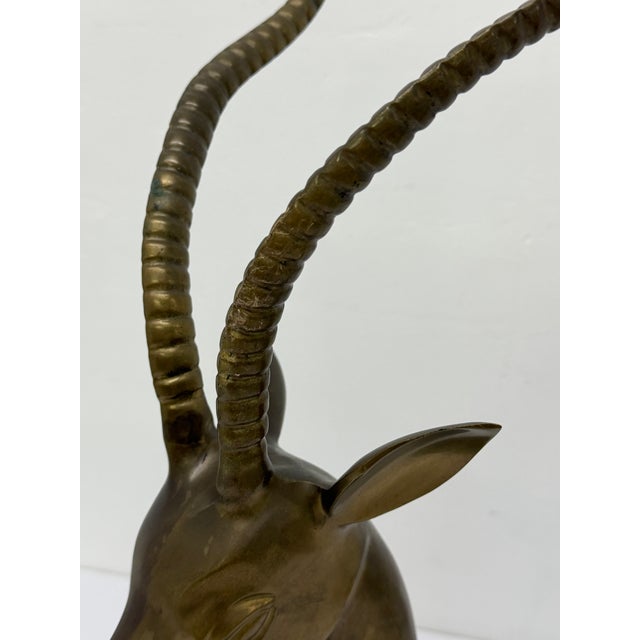 Brass Gazelle Sculpture on Variegated Green Marble Base, 1970s For Sale - Image 12 of 18