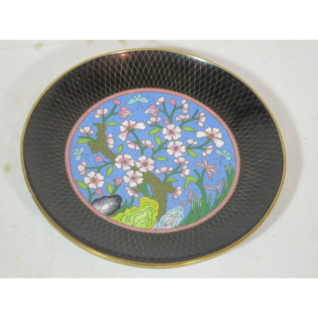 Metal 1960s Mid Century Cloisonne Floral Plate For Sale - Image 7 of 7