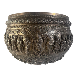 Late 19th C. Massive Silver Figurative Bowl With Vessantara Jataka Scenes, Burma - 1 Piece