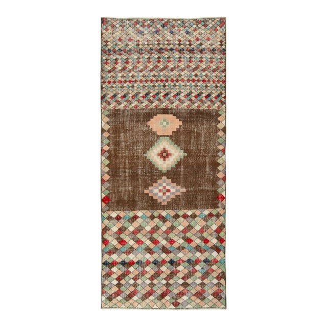 1960s Vintage Zeki Müren Rug in Brown, Peach, Mint Green Medallion Pattern For Sale