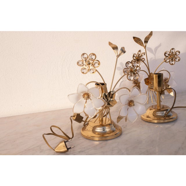 Set of 2 Murano Table Light White Flowers, 1970s For Sale - Image 12 of 12