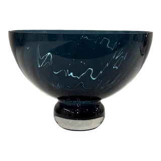 Global Views Blue Ball Footed Bowl Small Hand Blown Polish Art Glass (Listing 2) For Sale