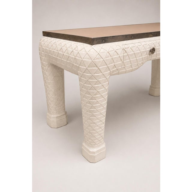 1980s Italian Painted & Carved Leather Top Desk or Console, Style of John Dickinson For Sale - Image 5 of 8