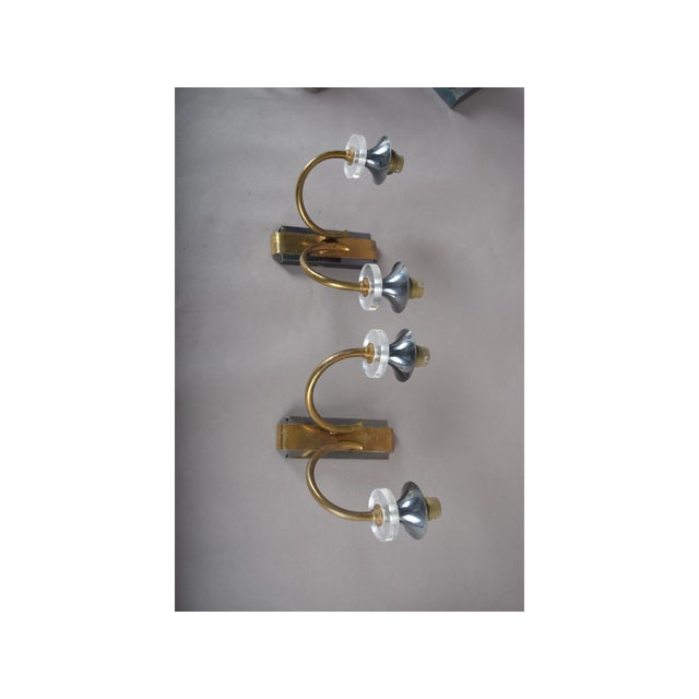 Gold Vintage French Brass Double-Arm Wall Sconces, 1950s, Set of 2 For Sale - Image 8 of 12