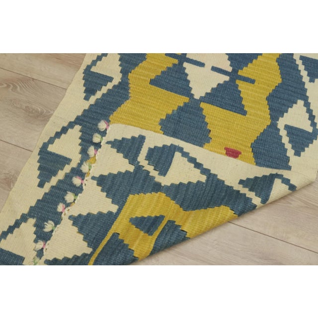 Blue 1960s Traditional Geometric Blue and Yellow Cappadocia Kilim Rug For Sale - Image 8 of 13