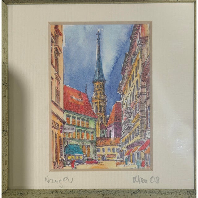 2000 - 2009 Vienna Street Scene, 2002, Watercolor and Ink on Paper For Sale - Image 5 of 7