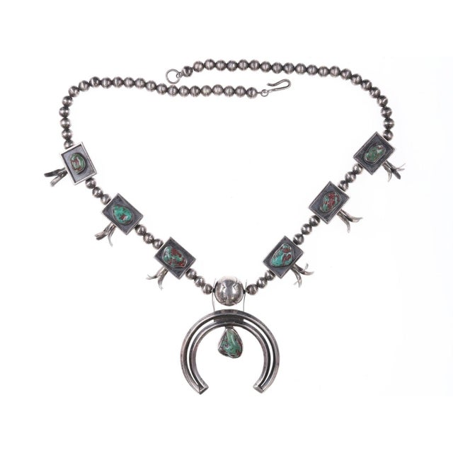 Native American 40's-50's Navajo Silver Squash Blossom Necklace For Sale - Image 3 of 5