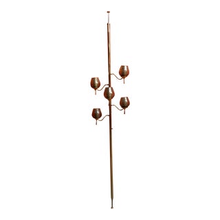 1950s Mid Century Modern Pole Lamp Tension Floor Glass Metal Shade 5 Lights For Sale