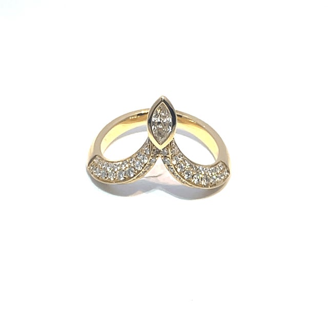 18k Yellow Gold Pave Diamond Snake Bypass Ring, Size 6.75 For Sale - Image 4 of 9
