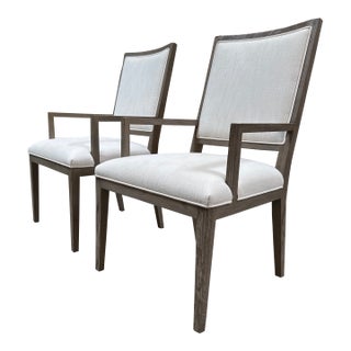 Restoration Hardware French Contemporary Arm Dining Chairs, Pair For Sale
