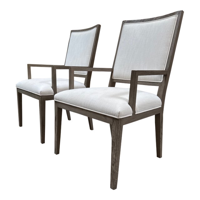 Restoration Hardware French Contemporary Arm Dining Chairs, Pair For Sale