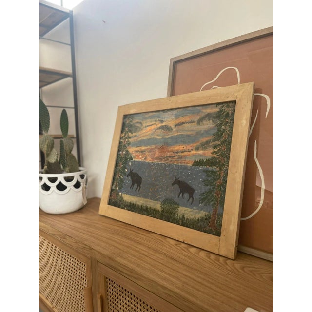 Vintage Wooden Frame Abstract Nature Drawing For Sale - Image 4 of 8