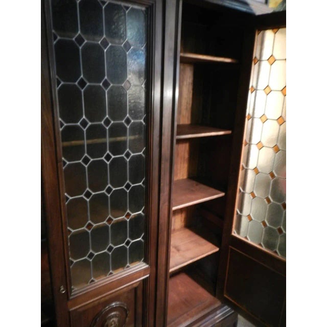 Walnut and Lead Glass Bookcase, Italy, 1950s For Sale - Image 9 of 18