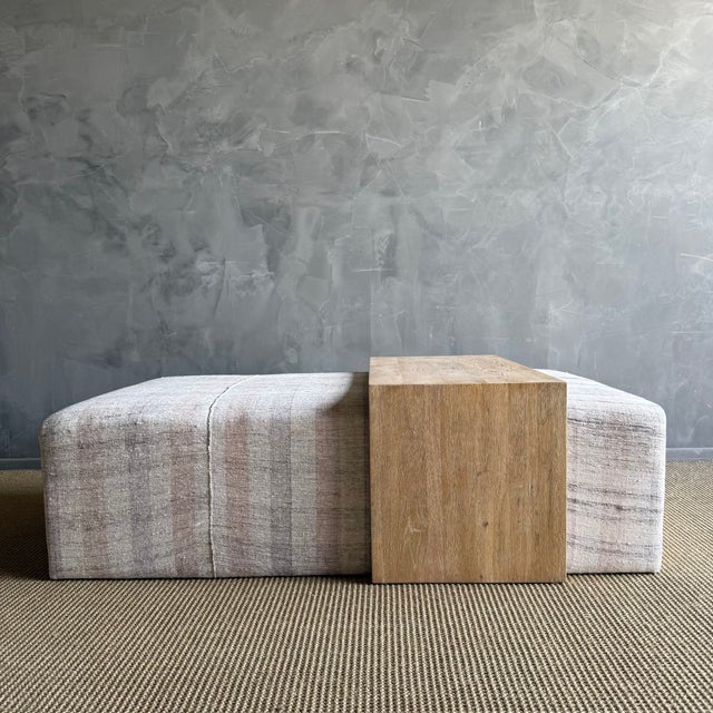 White Laguna Ottoman White Oak Waterfall Table Upholstered in a Vintage Turkish Rug For Sale - Image 8 of 14