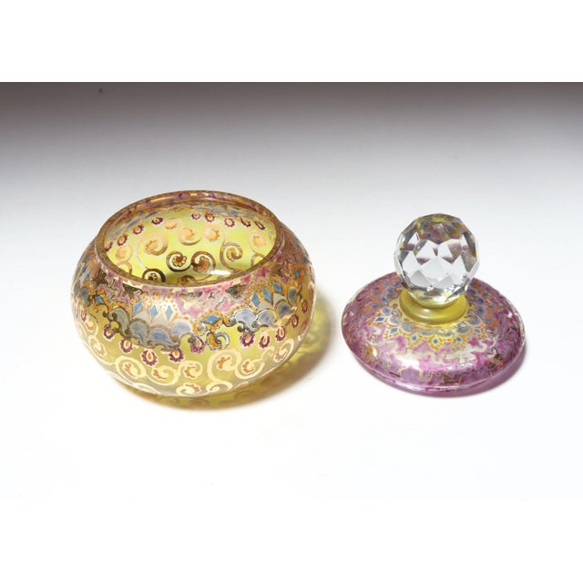 Art Deco Vintage Bohemian Czechoslovakian Glass Powder or Trinket Jar With Crystal Finial For Sale - Image 3 of 18