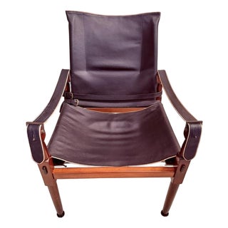 Teak Safari Leather Chair by Land and Sea Company, 1960s For Sale