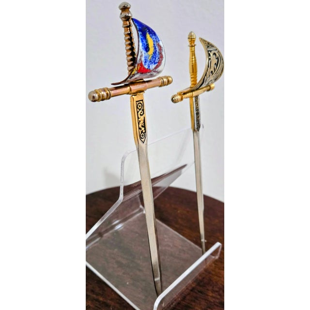 Mid 20th Century Pair of Damascened Steel Letter Openers From Toledo, Spain For Sale - Image 4 of 10