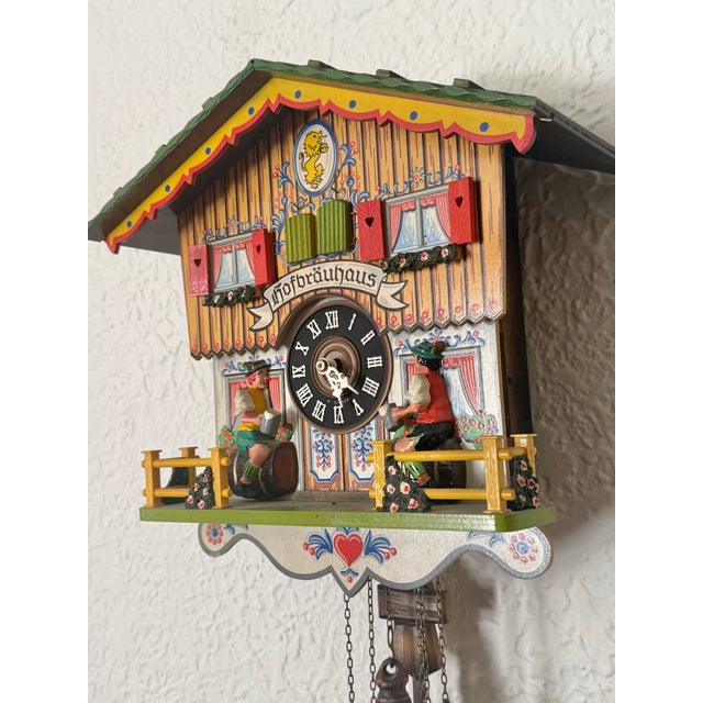 Yellow 1970s West German Hofbräuhaus Chalet Cuckoo Clock For Sale - Image 8 of 9