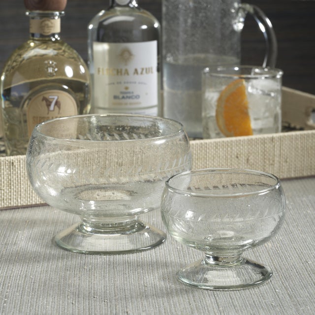 Inspired by classic European glassware, this Tuscan Handmade Etched Condiment Glass Bowl set is crafted from recycled...