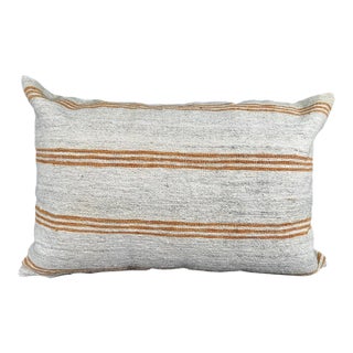 Turkish Hemp Pillow Cushion Natural Beige Rust Pillow Cushion Cover 16" x 24" For Sale