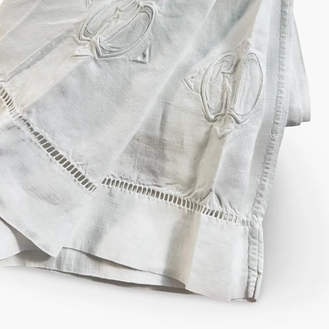 1940s Vintage French Linen Pillowcase: XL Body Pillow Cover with Ladder Hem & Monogram For Sale - Image 5 of 8