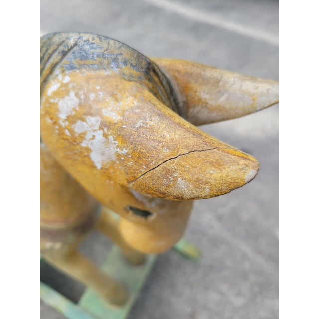 Light Green Vintage Solid Wood Carved Pastel Colored Decorative Rocking Horse Decor Statue For Sale - Image 8 of 8