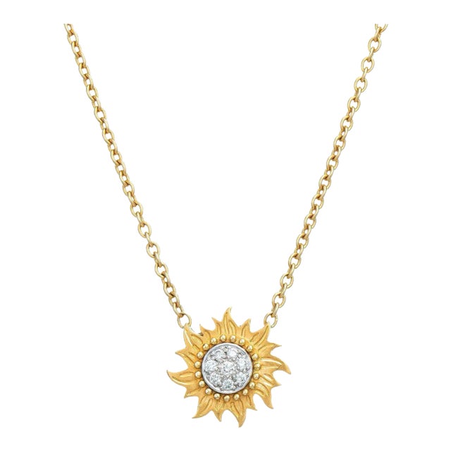 Carrera y Carrera Sol y Sombra Diamond Sun Necklace Estate 18k Yellow Gold For Sale