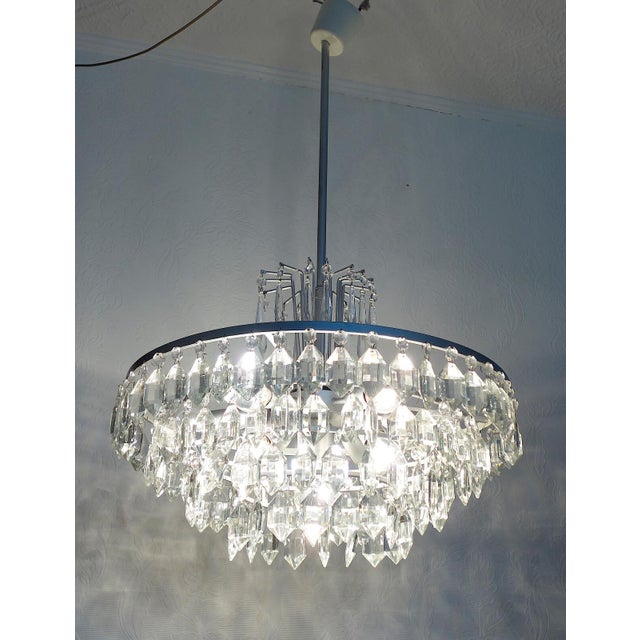 Antique Silver-Plated Brass and Lead Crystal Chandelier from Bakalowits Lobmeyr, 1960s For Sale - Image 10 of 11