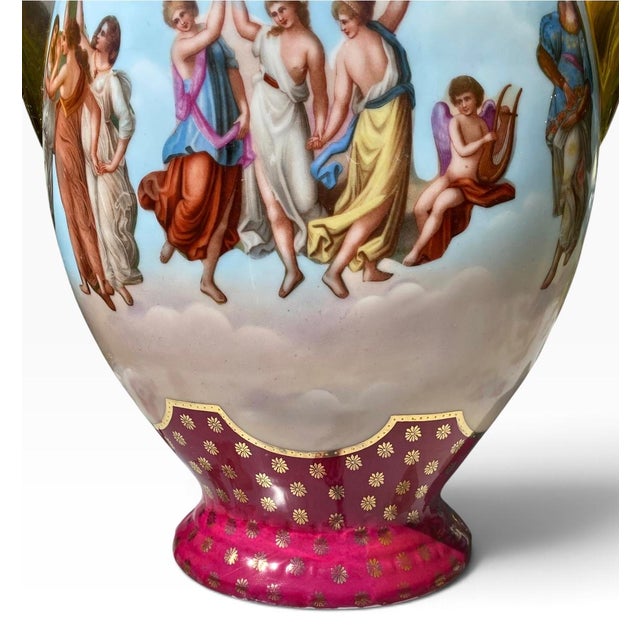 Antique Royal Vienna Style Porcelain Twin-Handled Urn Vase For Sale - Image 11 of 13
