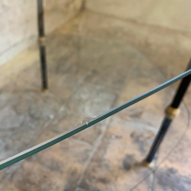 Duo of 2 glass and metal coffee tables from the 1950s, in the style of Edoardo Paoli Original with their organic shape,...