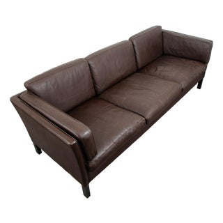 Mid Century Danish Modern Sofa Couch Brown Leather 3 Seater Denmark Vintage MCM For Sale