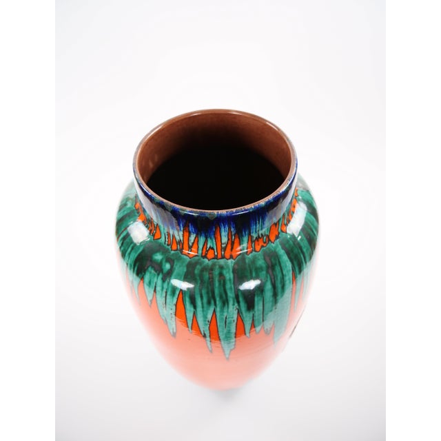 Mid-Century Modern Large Mid-Century Scheurich Ceramic Vase in Burnt Orange and Green, West Germany For Sale - Image 3 of 11